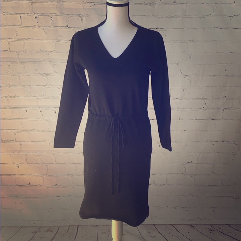 Black Drawstring V neck Dress